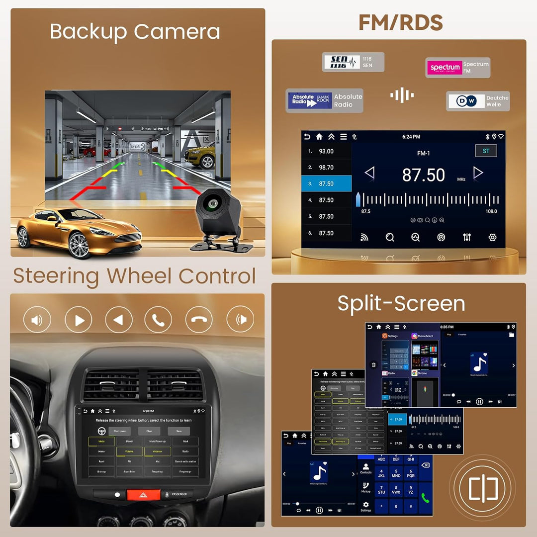 Hikity Android 15 4+128G Autoradio für Mitsubishi ASX 2010-2016/Peugeot 4008 2012/Citroen C4 2007-20