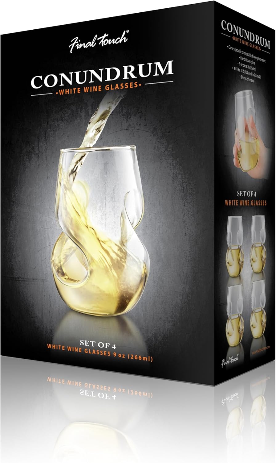 Final Touch Conundrum White Wine Glasses Weissweingläser - Hand durchgebrannte Glas 266ml - Packung