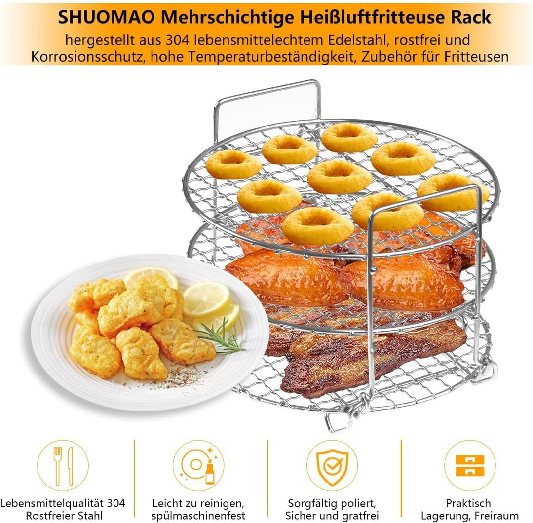 Rack für Ninja Heissluftfritteuse MAX AF160EU,304 Edelstahl 3-lagiger Dehydrator-Grillrost Rack Zube