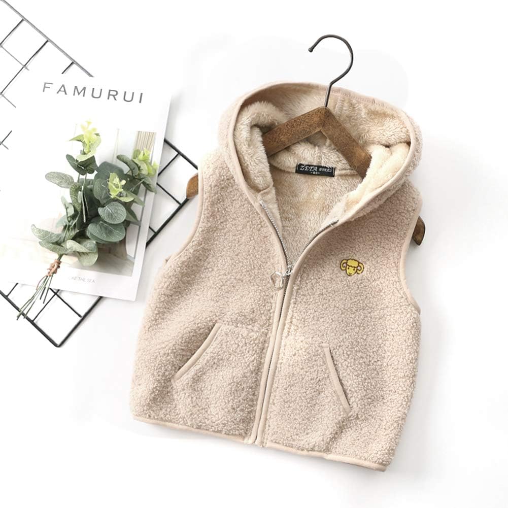 Happy Cherry Jungen Mädchen Fleece-Weste Flauschig Atmungsaktive Outdoor 90 Beige, 90 Beige