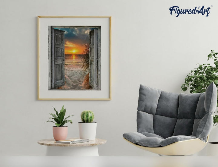 Figured'Art Malen Nach Zahlen Erwachsene Mit Rahmen Tor zum Meer - Paint by Numbers Basteln DIY Bast