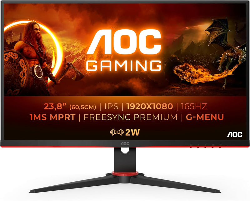 AOC Gaming 24G2SPAE - 24 Zoll FHD Monitor, 165 Hz, 1 ms MPRT, FreeSync, G-Sync Compatible, Lautsprec