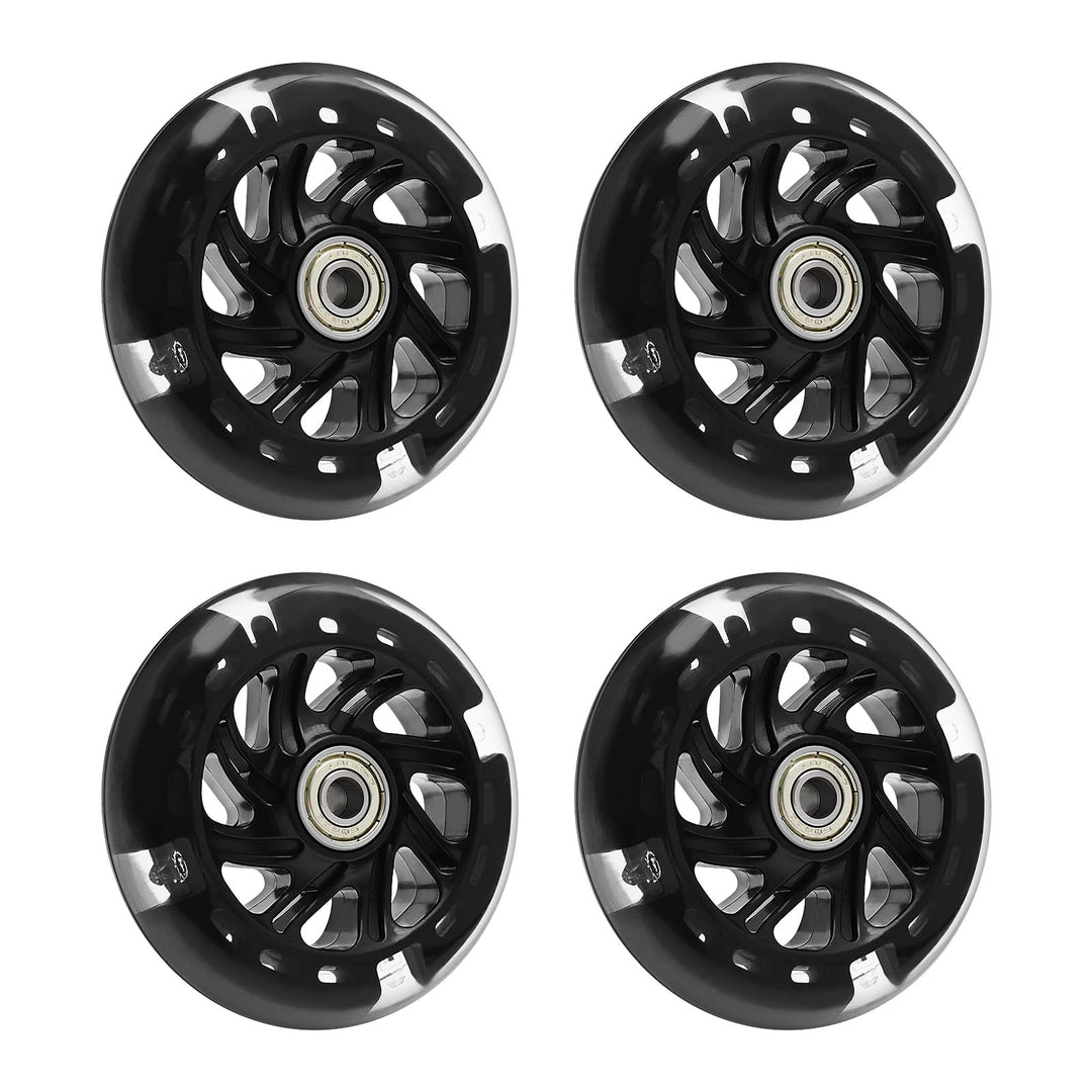 EMSea 4PCS Scooter Silent Luminous Crystal Wheels Black Hub with Bearings Flashing 3 Colors Replacem
