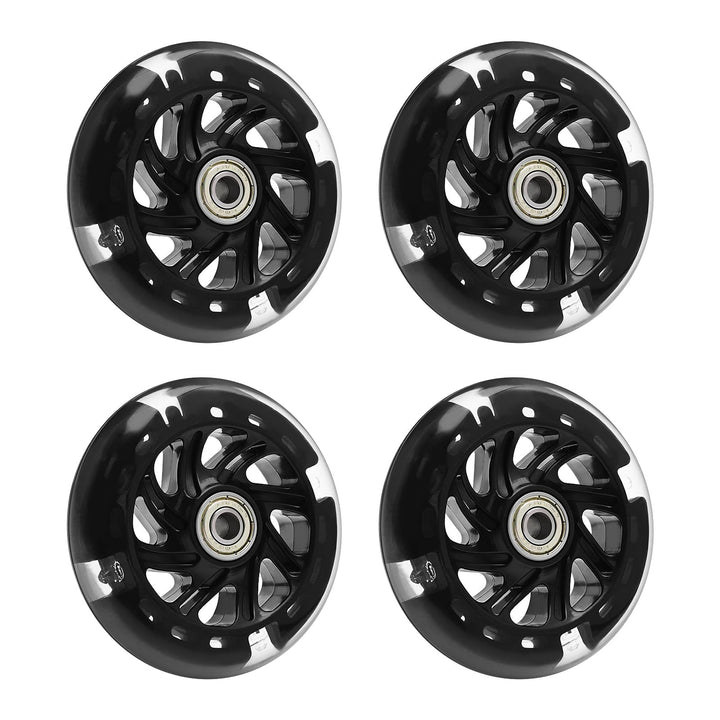 EMSea 4PCS Scooter Silent Luminous Crystal Wheels Black Hub with Bearings Flashing 3 Colors Replacem