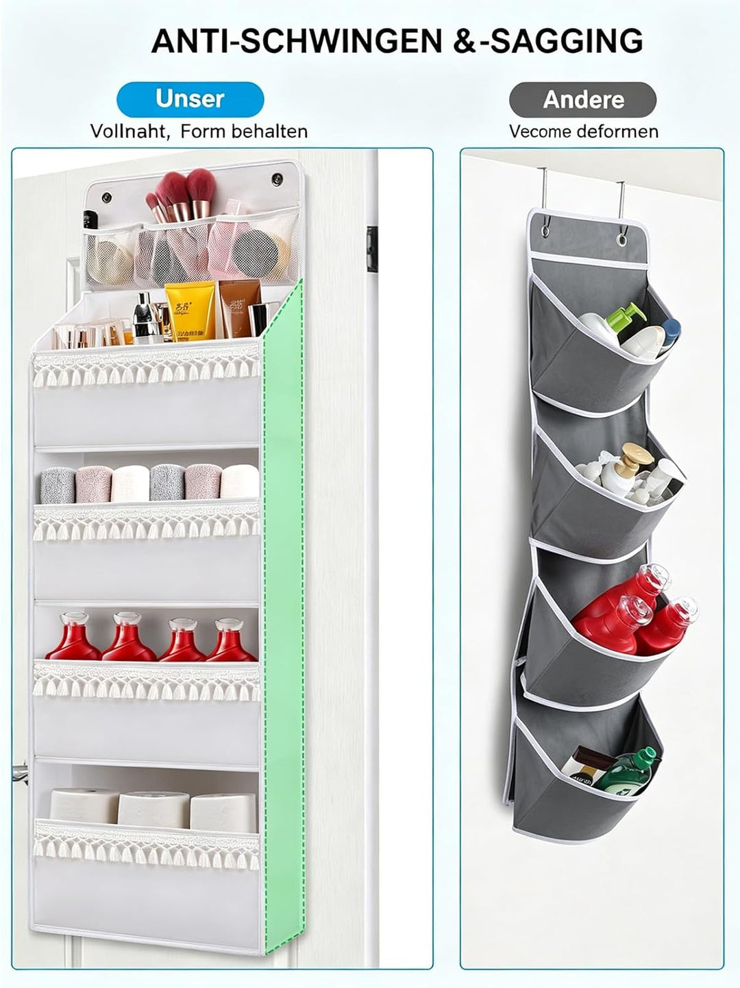 Über der Tür Organizer – Boho-Kinderzimmer-Hänge-Organizer mit Quasten – Aufbewahrung hinter der Tür