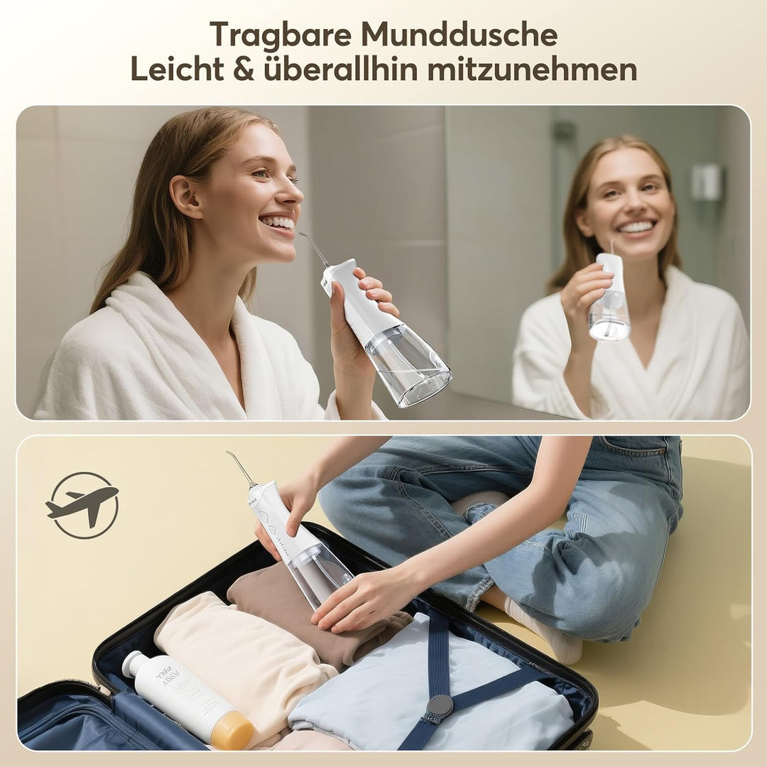 Glracd Munddusche Testsieger Elektrischer,Water Flosser Kabellos Weiss | 350ml Wassertank ,4 Modi Mi
