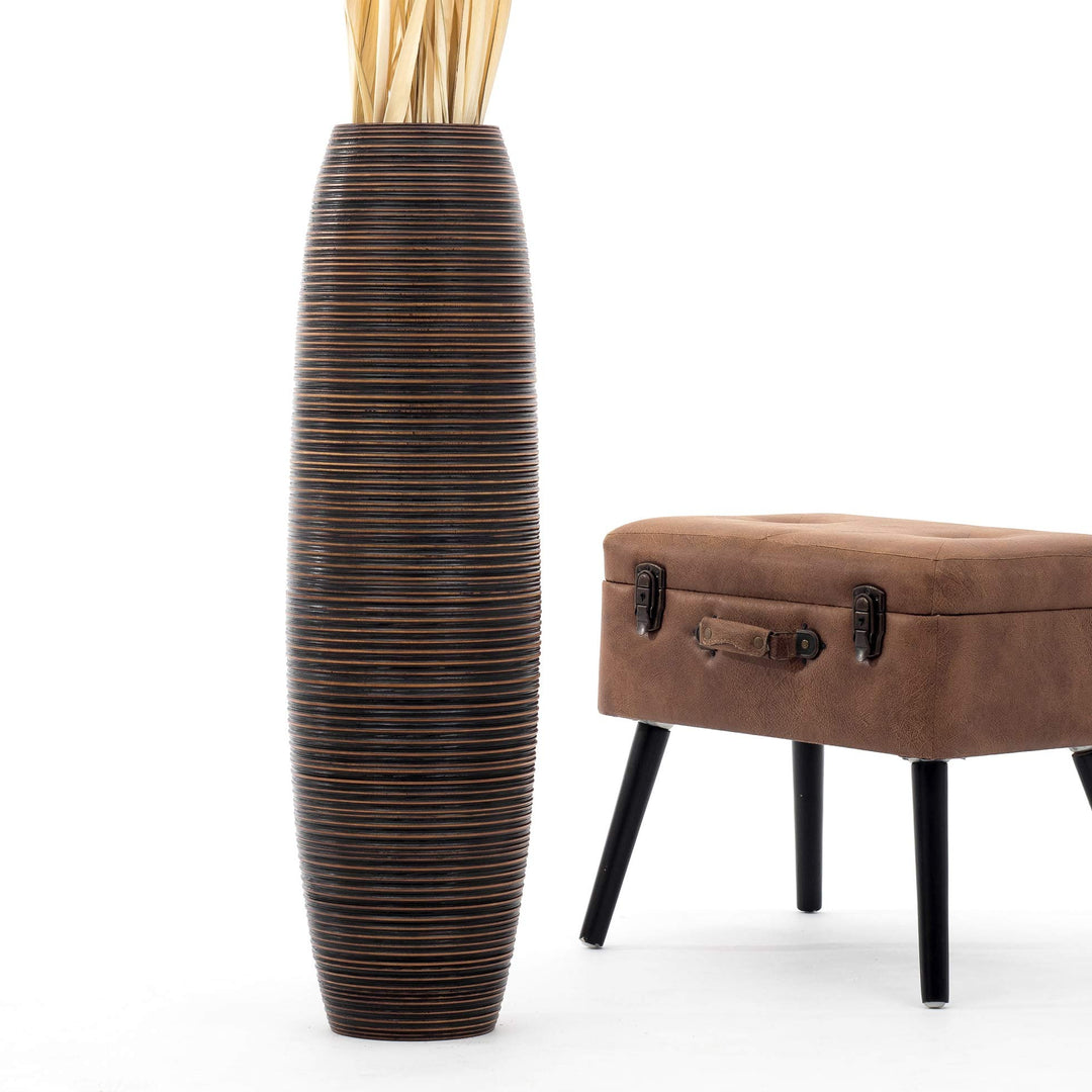 Leewadee Grosse Bodenvase für Dekozweige hohe Standvase Design Holzvase, Holz, 90 cm, Braun 90 cm Br