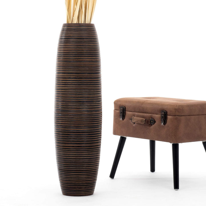 Leewadee Grosse Bodenvase für Dekozweige hohe Standvase Design Holzvase, Holz, 90 cm, Braun 90 cm Br