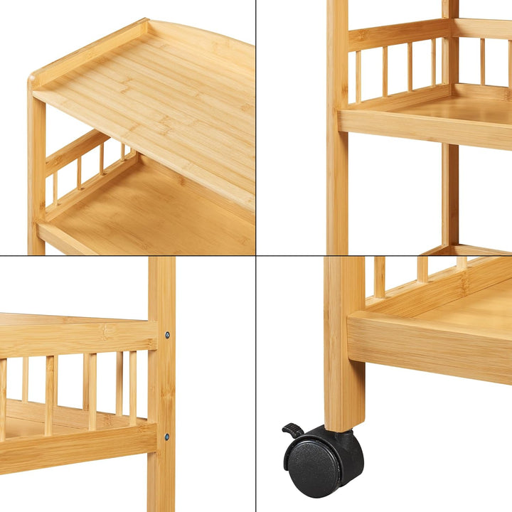 [en.casa] Servierwagen Huddinge Rollwagen mit 3 Ebenen Küchenwagen Bambus Aufbewahrungsregal mit Rol