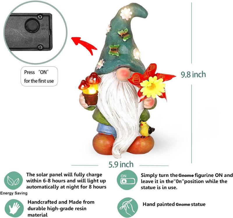 JALIGHTS Solar Gartenzwerg Gartendeko Figuren, 24.5CM Gartenzwerge Wetterfest mit LED Solarlaterne G