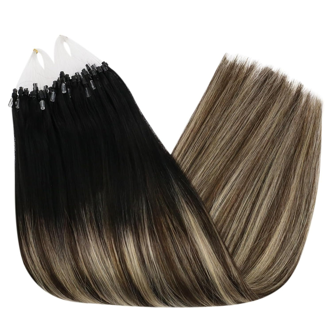 Ugeat Bonding Extensions Echthaar Micro Loop Hair Extensions Echthaar Balayage Natürliches Schwarz b