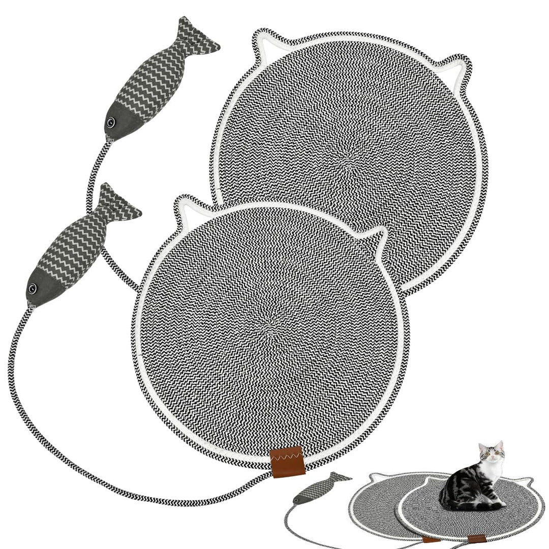 2X Kratzmatte Katze mit Fisch Baumwollseil Kratzteppich Kratzbrett | Kratzen, Spielen &amp; Ausruhen; ø4
