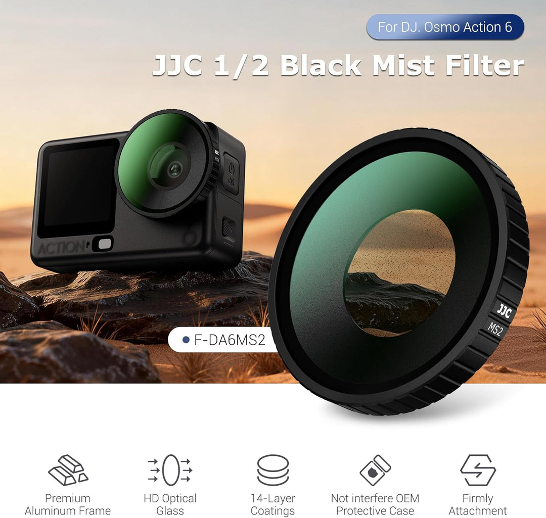 JJC Osmo Action 6 Black Mist 1/2 Filter,Black Diffusion Filter für DJI Osmo Action 6 mit Filteretui