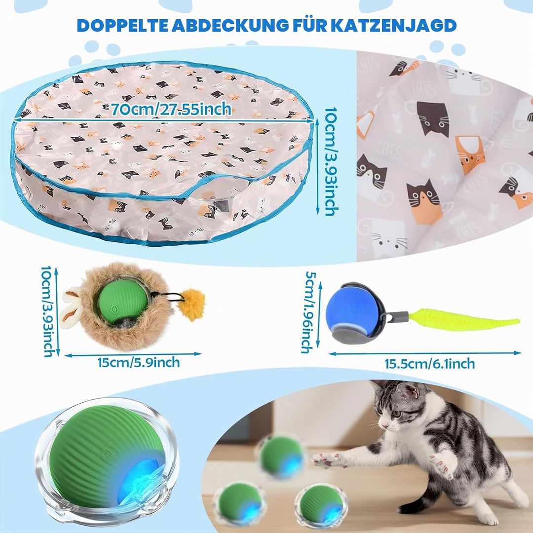 Interaktives Katzenspielzeug Matte mit 2 Elektrische Katzenspielzeug Bälle, Simuliertes Jagd katzens