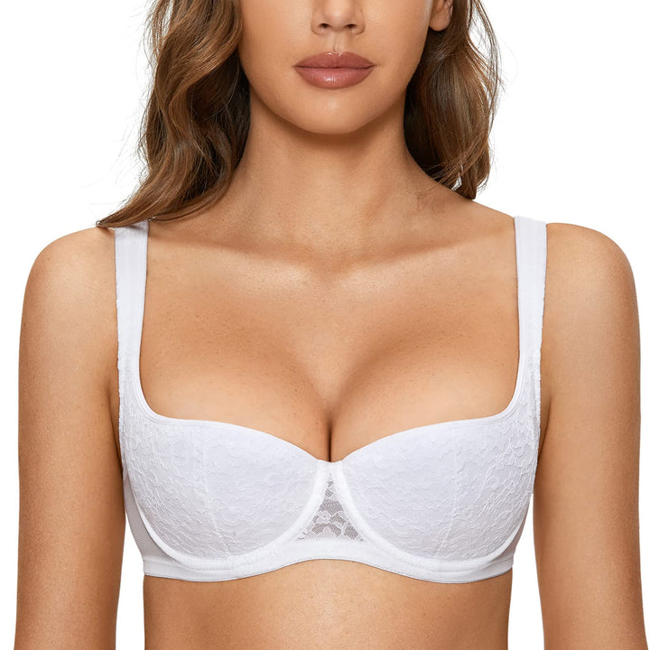 DOBREVA Damen Balconette BH Dirndl Bügel Spitzen BH Unterstützung Sexy Leicht Gepolstert Grosse Grös
