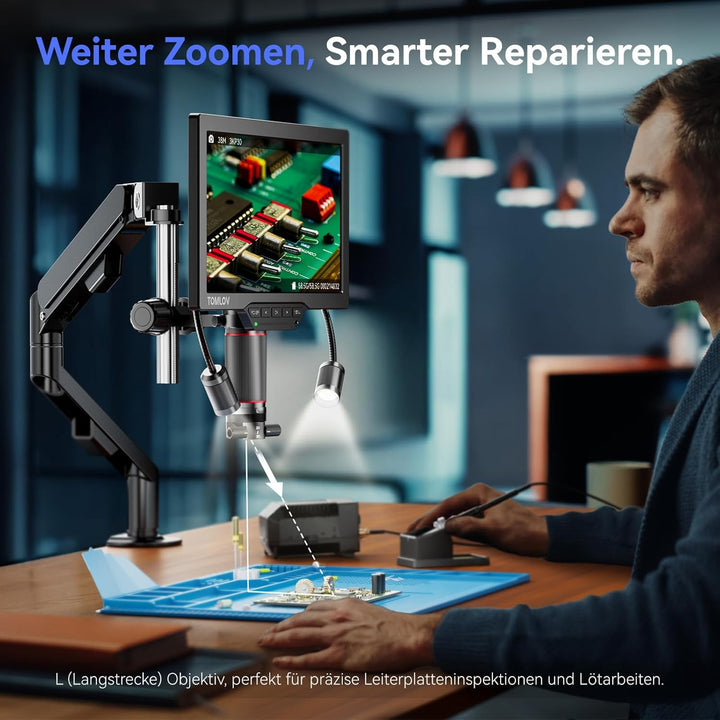TOMLOV TM3K-3D IPS Digitales Mikroskop mit Magnetische Doppelobjektive, 3D-Lötmikroskop für Erwachse