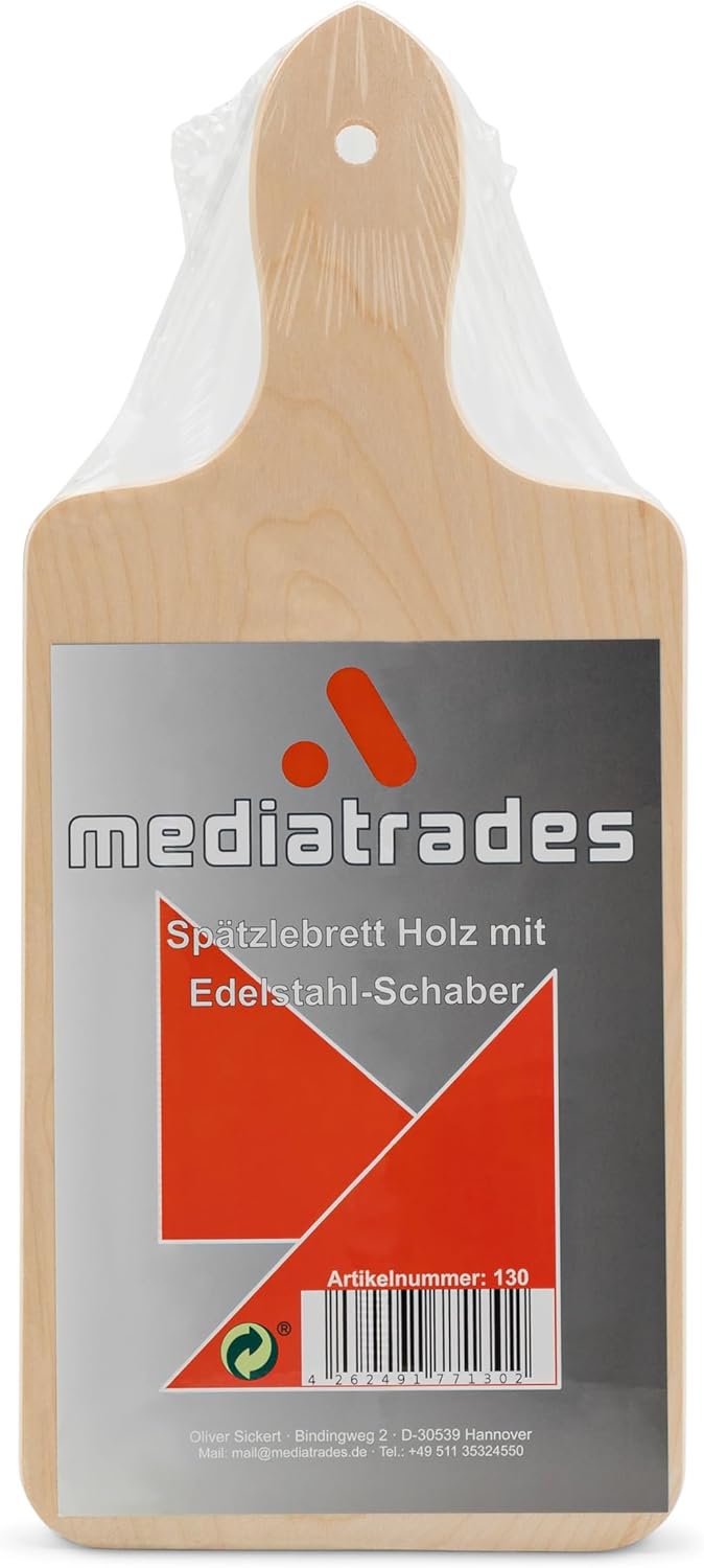 Spätzlebrett Holz mit Edelstahl-Schaber - mediatrades