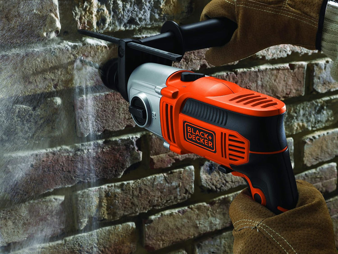 Black + Decker 2-Gang Schlagbohrmaschine (850 Watt, 13 mm Metall-Schnellspannbohrfutter, Konstanter