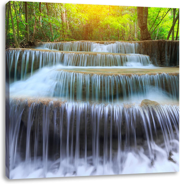 Pixxprint Wasserfall im Regenwald als Leinwandbild/Grösse: 70x70 cm/Wandbild/Kunstdruck/fertig bespa