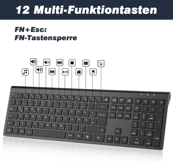 cimetech Tastatur Maus Set Kabellos, Ultra-Dünne Wiederaufladbare Kabellose Tastatur und Maus Ergono
