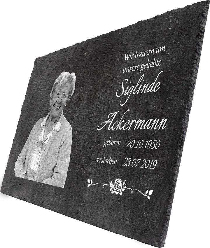 wandmotiv24 Schiefertafel Trauer, Gedenktafel Verstorbene, sie, Querformat 30x20cm Personalisiert Na