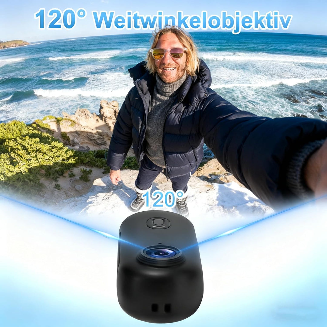 Action Cam - 4K 64GB Bodycam mit Wasserdicht 30m, Freihand-POVs, APP-Videoclip, Magnetisch, 120° Wei