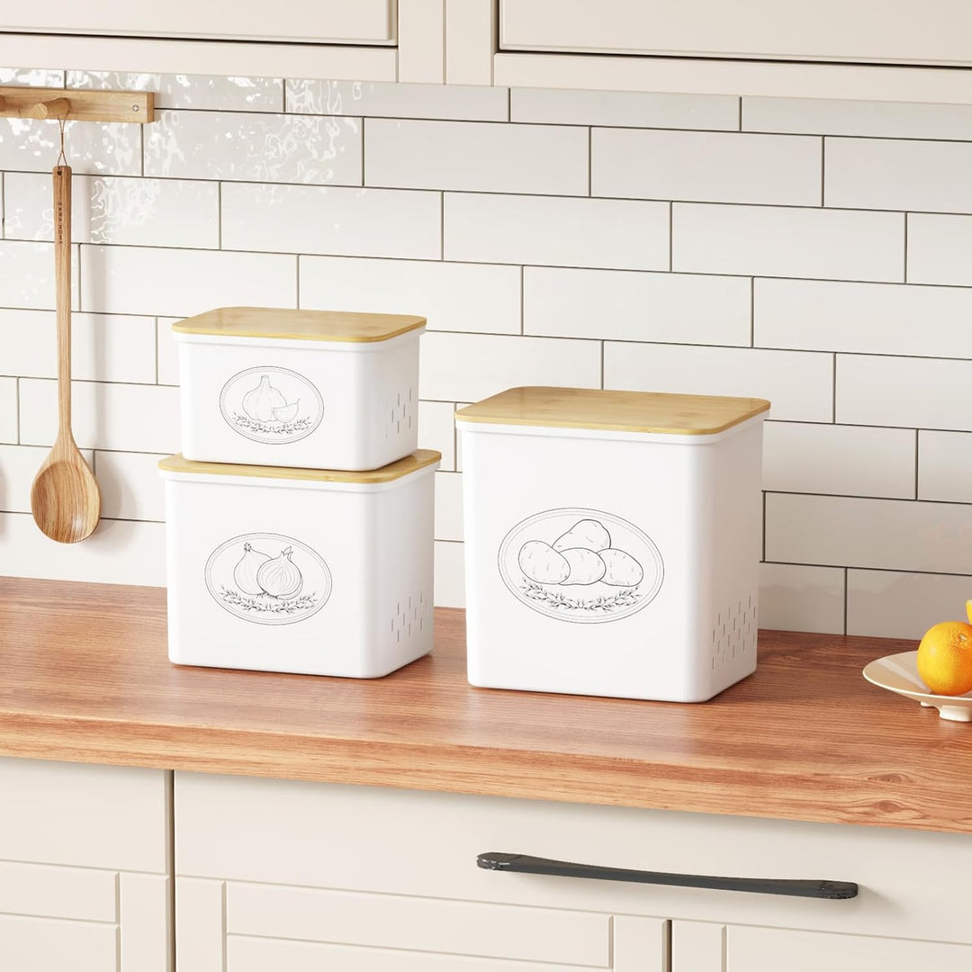 Lifewit Kartoffel Aufbewahrungsbox, 3er Set Grosse Kunttsoff Vorratsdosen für Kartoffel Zwiebel knob