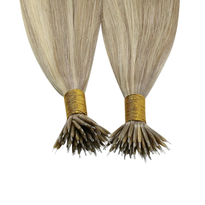 YoungSee Nano Extensions Echthaar Blond 55 cm Nanoring Extensions Echthaar Gesträhnt Goldblond Mit B