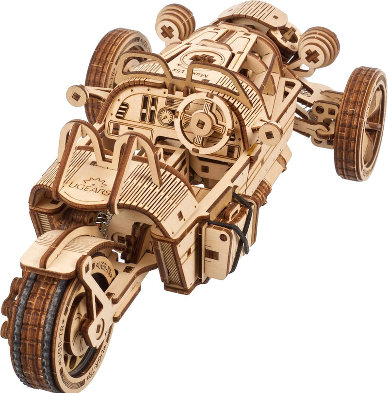 UGEARS Dreiradfahrzeug UGR-S - 3D Holzpuzzle Motorrad - Auto 3D Puzzle Modellbausatz für Erwachsene