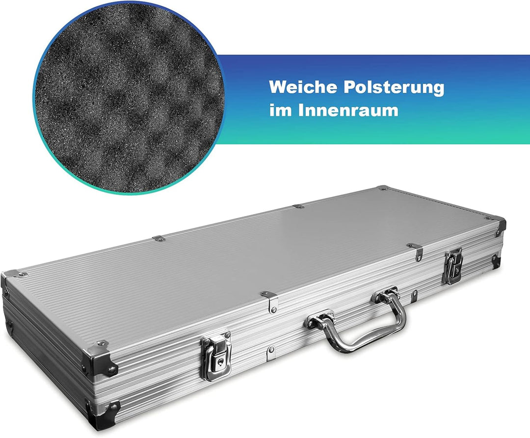 Eaxus® Deluxe Pokerkoffer - Hochwertiges Profi Pokerset mit 500 Laser Chips, Kartendecks & Würfeln D