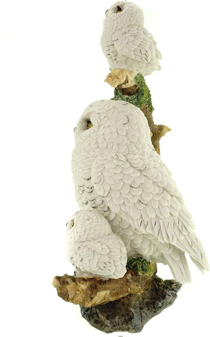 Vogler 839-2667 Schneeeulenweibchen mit 3 Jungen auf AST 32 cm Uhu Eule Tierfigur bunt