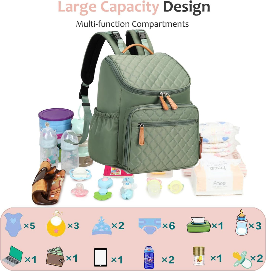 Large Capacity Diaper Bag Backpack with Storller Clips, Water-Resistant Travel Backpack with Anti-Th