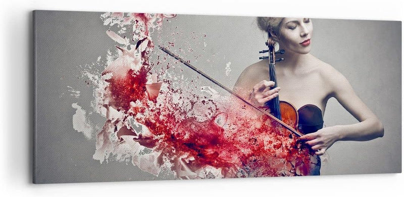 Wandbilder Dekoration Wohnzimmer Frau Violine Musik Instrument Panorama Bilder auf Leinwand 120x50cm