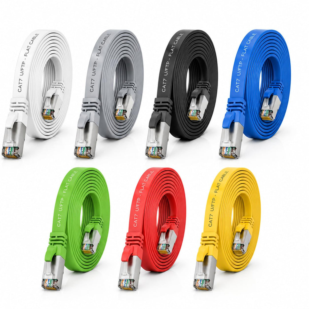 1aTTack.de 5m - 7-Farben - 7 Stück CAT.7 Gigabit Ethernet LAN Flachband Flachbandkabel (RJ45) Netzwe
