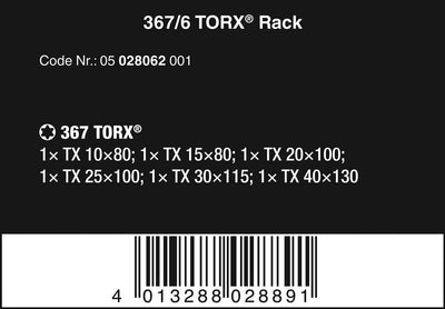 Wera 367/6 Schraubendrehersatz Kraftform Plus TORX® + Rack, 6-teilig, 05028062001 Single, Single