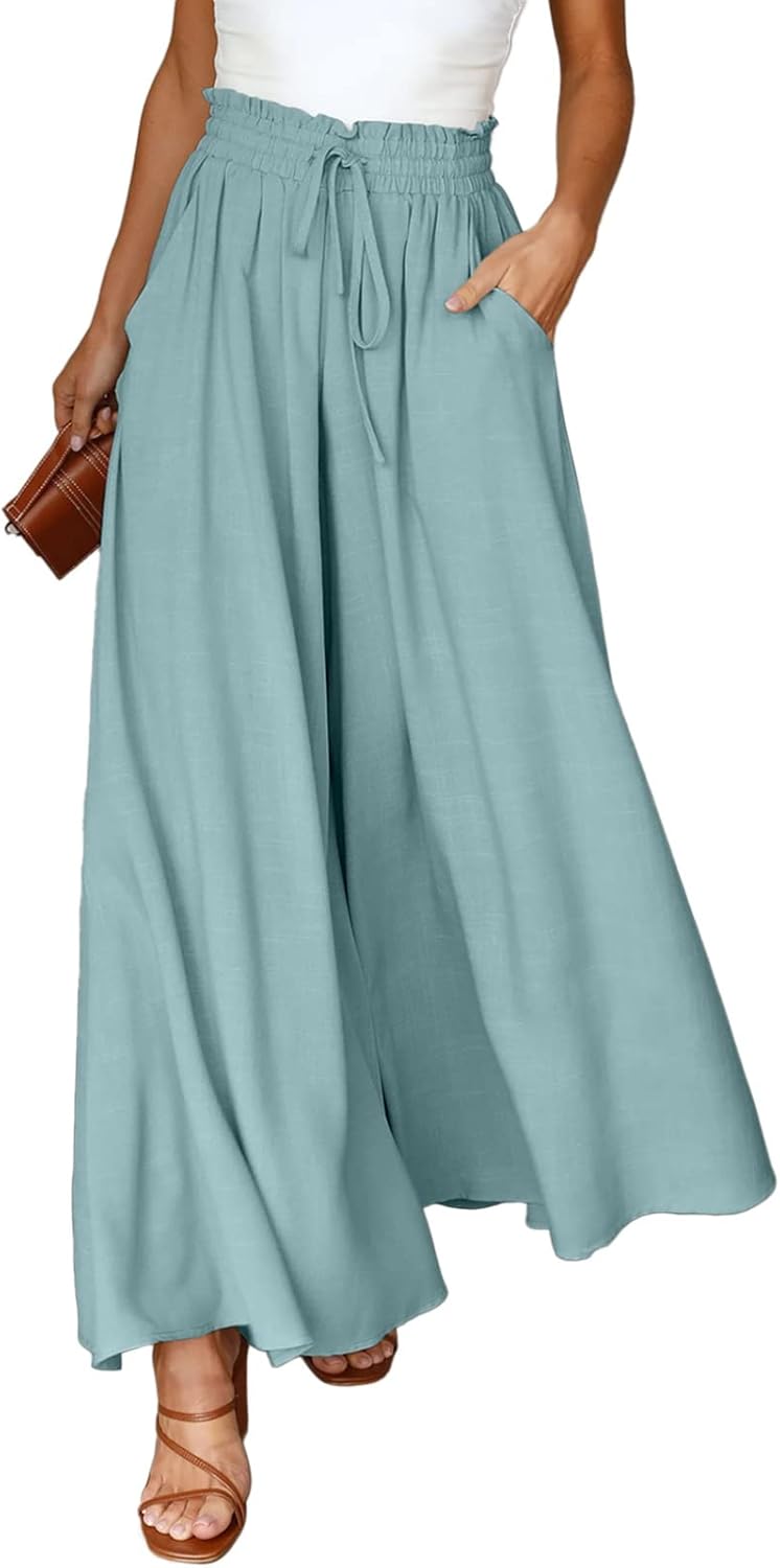 Dokotoo Sommerhose Damen Leicht Palazzo Hose Elegant Sommer High Waist Baggy Freizeithose Baumwolle