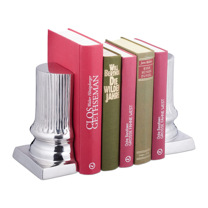 Relaxdays Buchstütze, 2er Set, Säulen Design, für Bücherregal, Bücherhalter HxBxT: 18 x 12,5 x 7 cm,