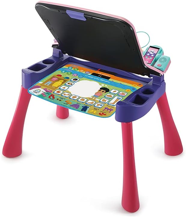 VTech - Magi Interaktiver Schreibtisch 5 in 1, Rosa, Kinderschreibtisch mit Hocker, beleuchtetem Dis