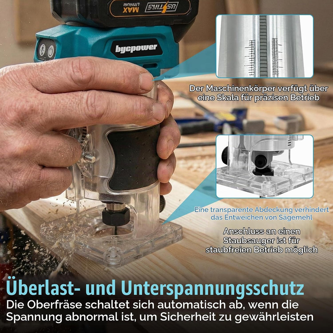 Akku Oberfräse für Ma-Kita 18V Akku, 30000 RPM Bürstenloser Motor, 5-Stufen Kantenfräse mit 2 Akku,