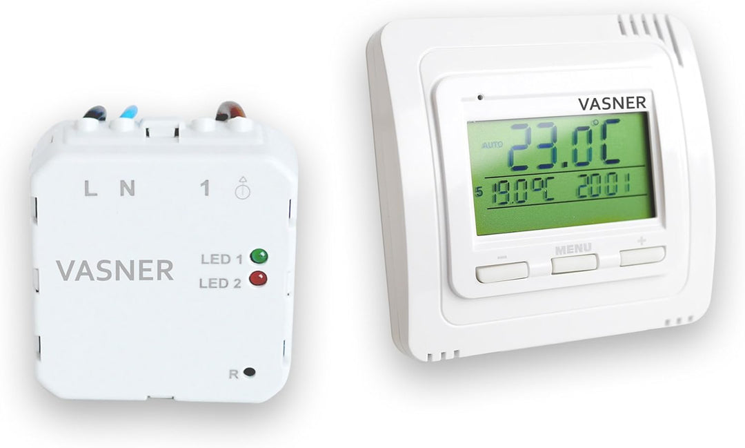 VASNER Funk Raumthermostat Set VFTB-US Unterputz für Infrarotheizung, digital, bis 9 Empfänger, prog