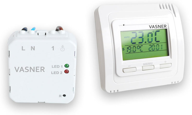 VASNER Funk Raumthermostat Set VFTB-US Unterputz für Infrarotheizung, digital, bis 9 Empfänger, prog