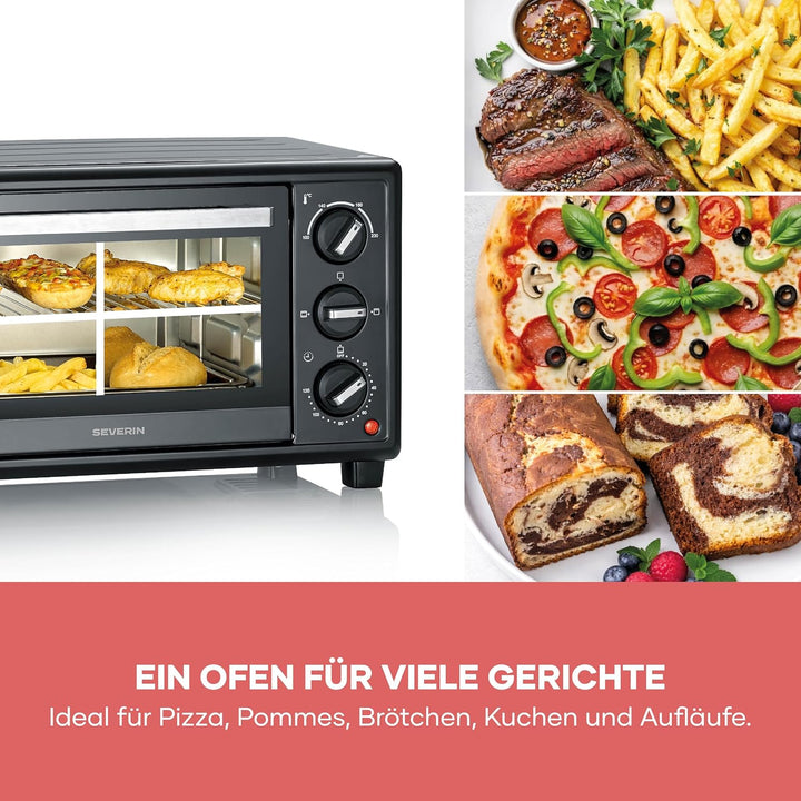 Severin Back- und Toastofen, Bake&Toast, 20L, bis 230°C, 120Min. Timer, Mini-Backofen, Ober- und Unt