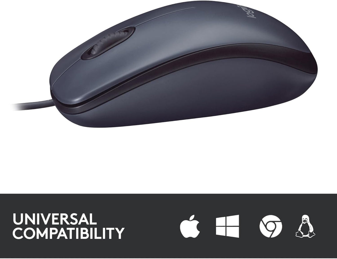 Logitech B100 Maus mit Kabel, USB-Anschluss, 800 DPI Optischer Sensor, 3 Tasten, Für Links- und Rech