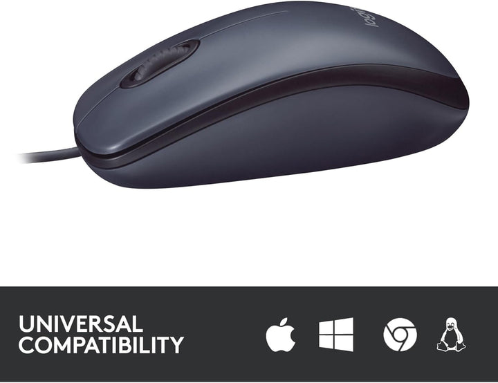 Logitech B100 Maus mit Kabel, USB-Anschluss, 800 DPI Optischer Sensor, 3 Tasten, Für Links- und Rech