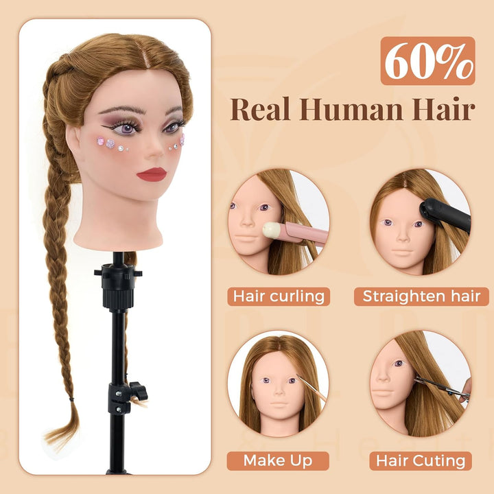 Neverland Beauty 71 cm Trainingskopf mit 60% Echthaar, Friseur-Mannequin-Kopf, Kosmetologie-Puppenko