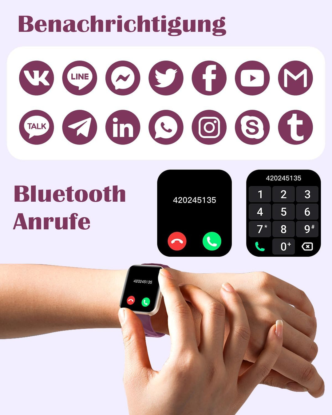 RUIMEN Smartwatch Damen Herren mit Telefonfunktion Fitnessuhr Schrittzähler Uhr mit Pulsmesser SpO2