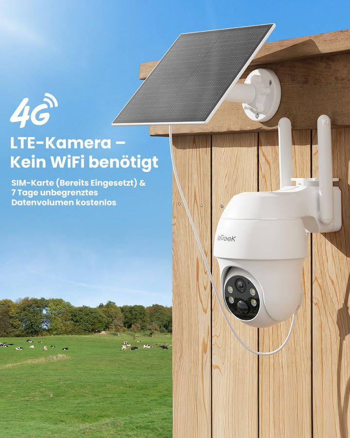 ieGeek 4G LTE Überwachungskamera Aussen mit SIM Karte – 2K 3MP Farb- und Infrarot-Nachtsicht Camera