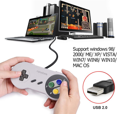 miadore 2X USB Controller für SNES NES Spiele, klassischer Retro USB Gamepad Joystick für Windows PC