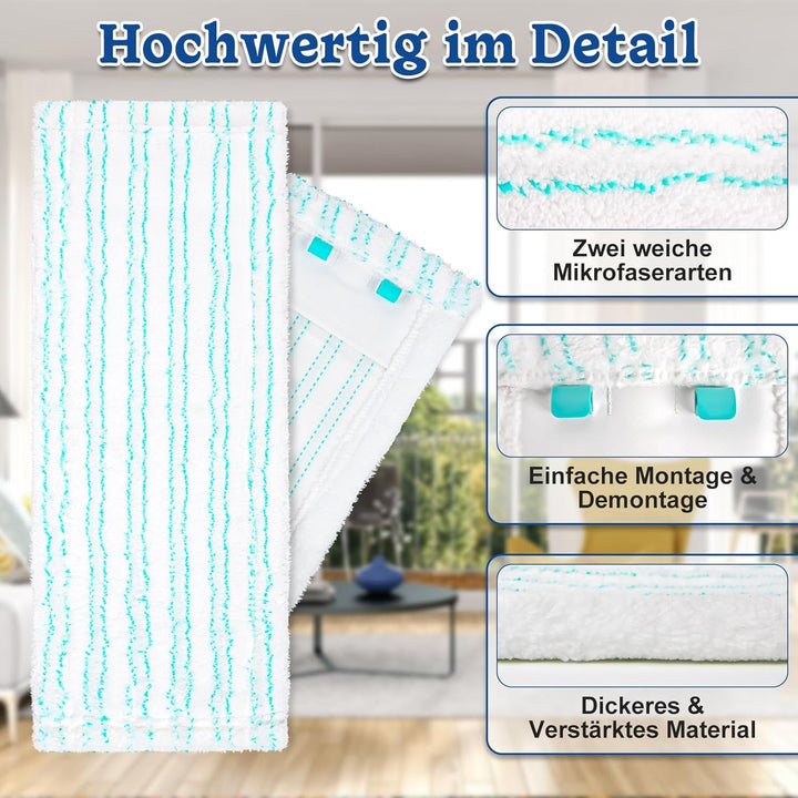 Ersatzbezug für Leifheit Bodenwischer: Profi XL Micro Duo/Cotton Plus, 4 Stück Wischmopp Bezug für L