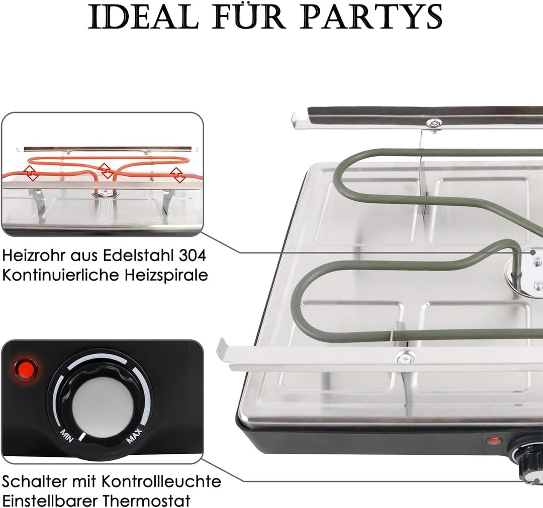 FIVMEN Raclette 8 Personen Raclette Grill 1400W mit 8 Pfännchen, 2 Granitplatte & Antihaftplatte Ele